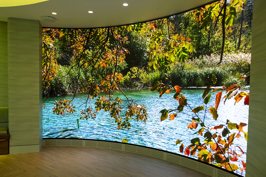 The Healing Space’s 9-by-16-foot curved LED display wall